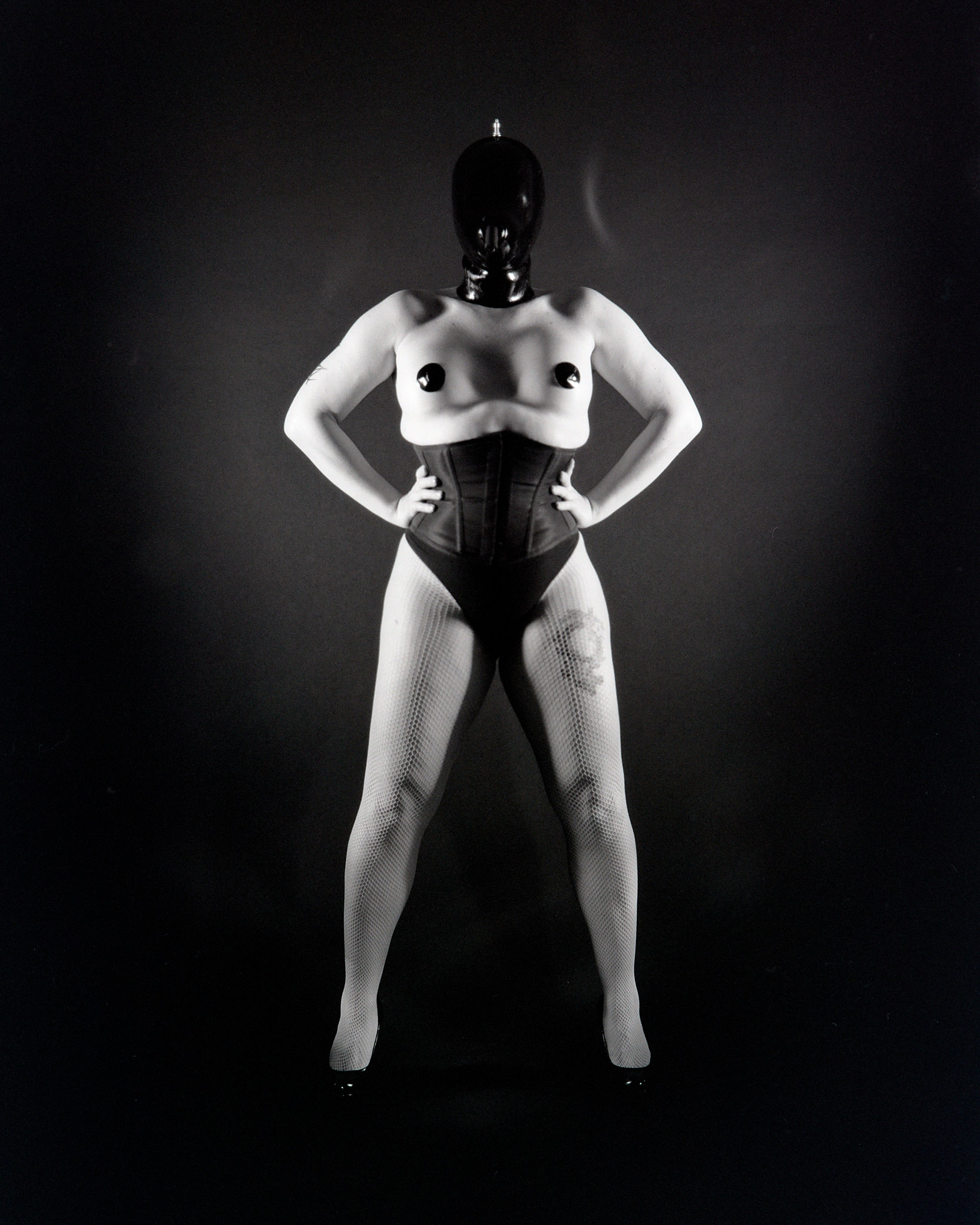 full body black and white portrait of the
artist