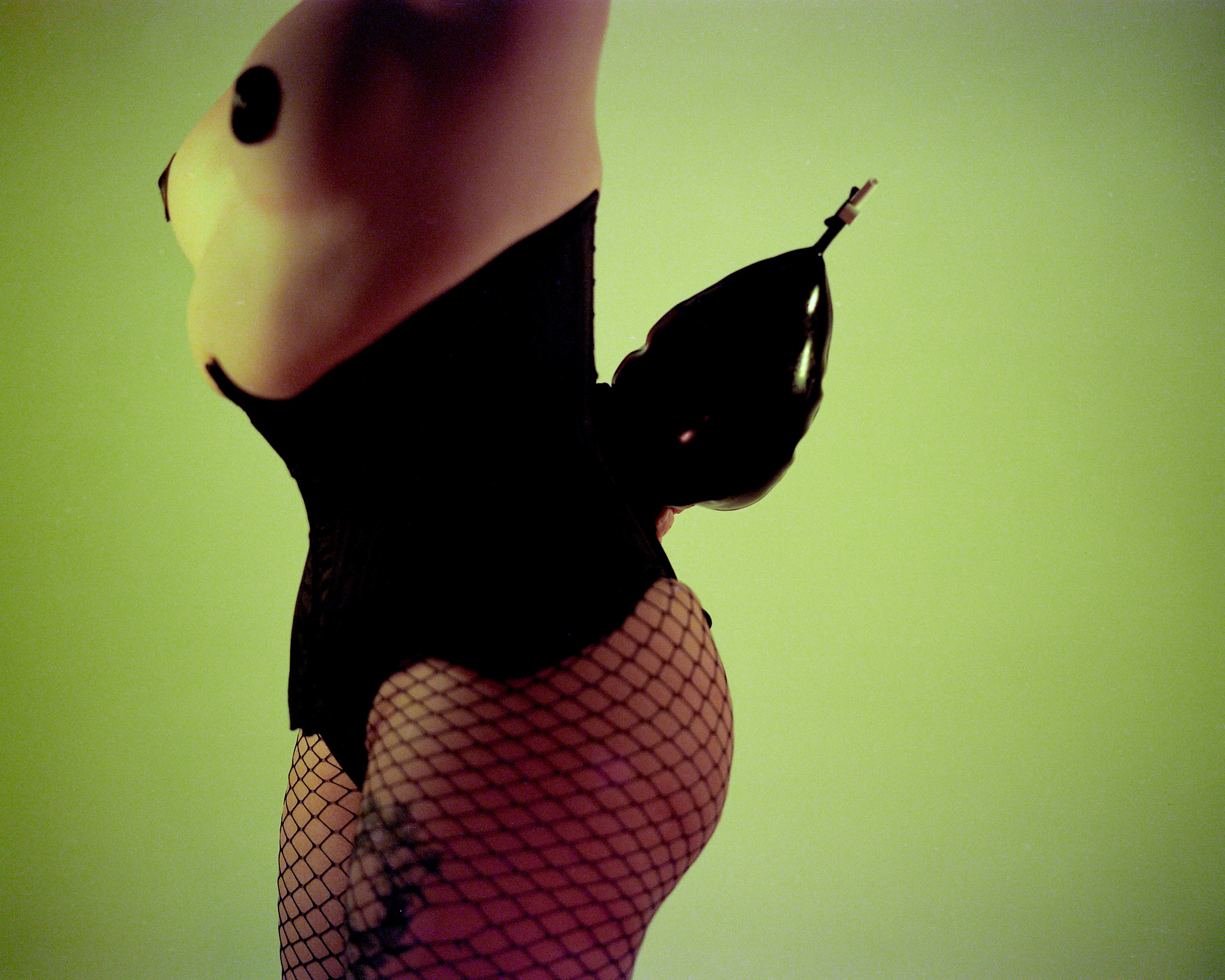 image of the artists waist in a tight
corset